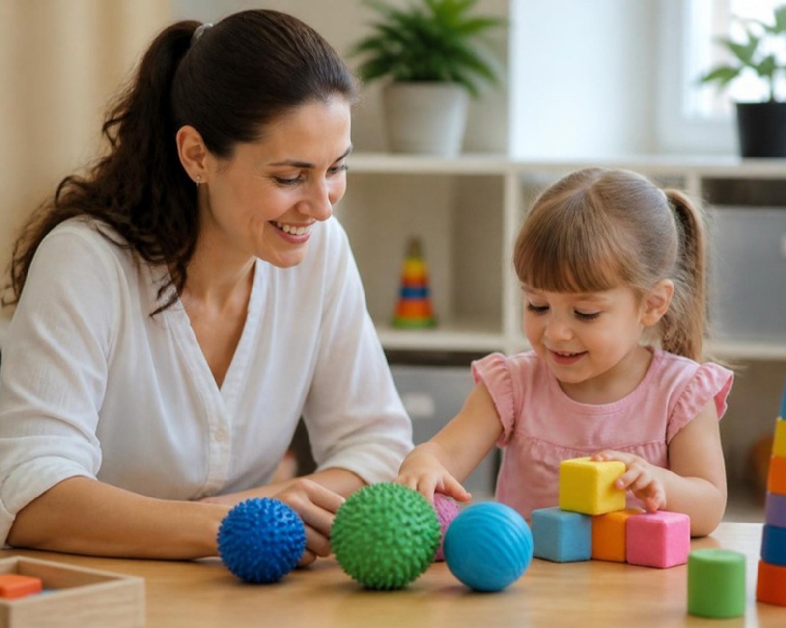 Therapist supporting a child with sensory play