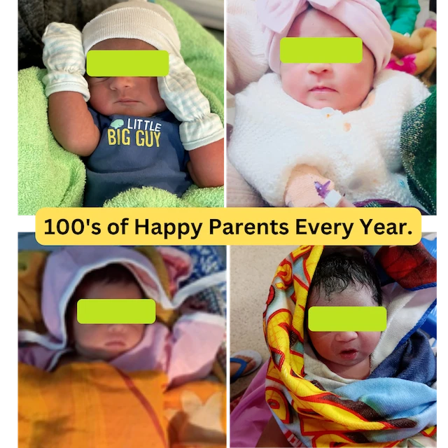 Four newborn babies born to couples treated at Welling Homeopathy, with a caption reading hundreds of happy parents every year