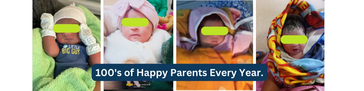 Four newborn babies born to couples treated at Welling Homeopathy, with a caption reading hundreds of happy parents every year