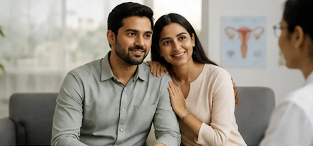 A couple discussing fertility treatment with a doctor
