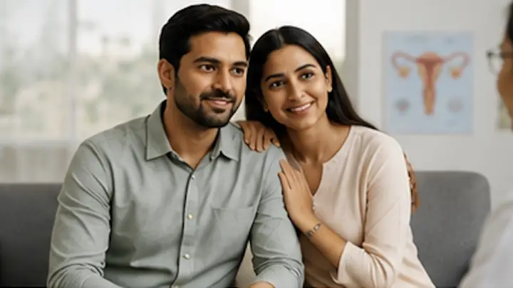 A couple discussing fertility treatment with their doctor