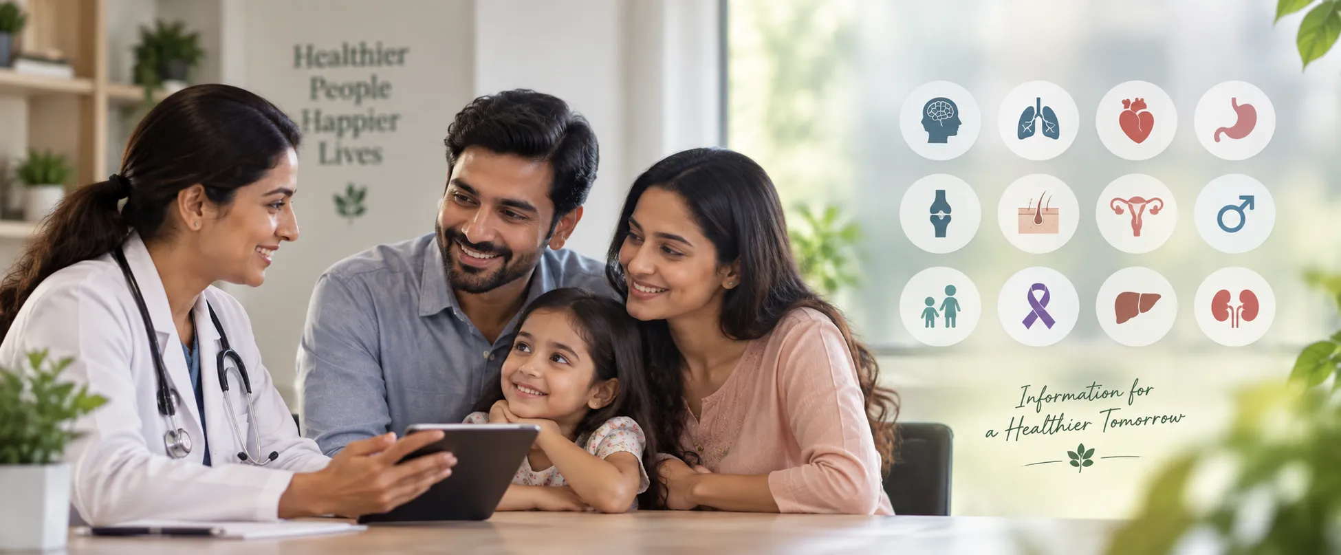 Homeopathy doctor consulting a smiling family about their health conditions