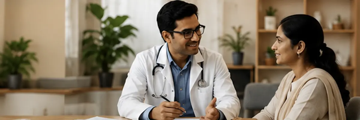 A Welling Homeopathy doctor discussing a case with a patient in the clinic