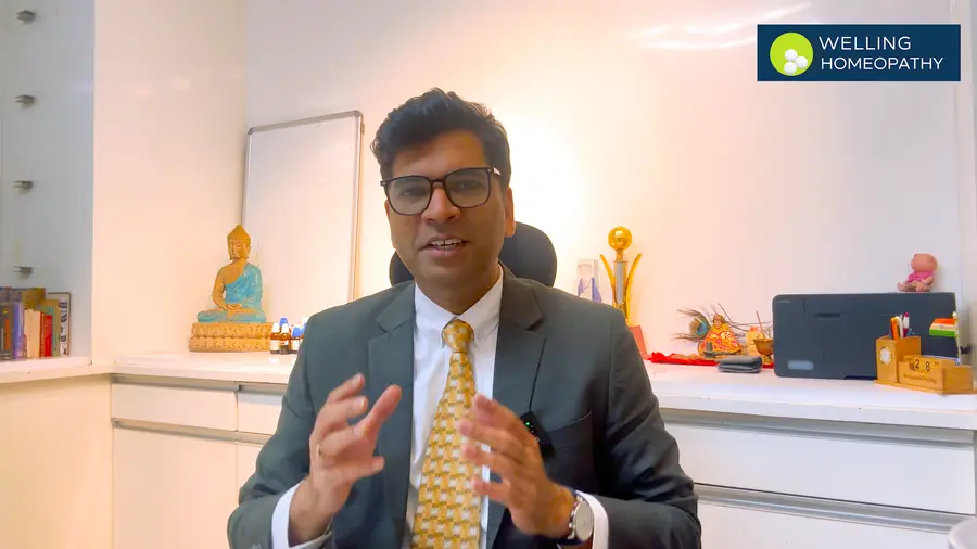 Dr. Sourabh Welling explaining homeopathy treatment in a video from the Welling video library