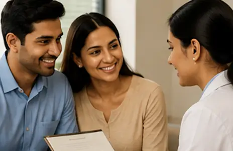 Couple discussing fertility treatment with a Welling Homeopathy doctor