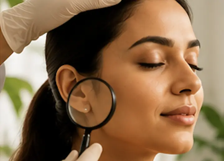 Skin examination during a homeopathy consultation